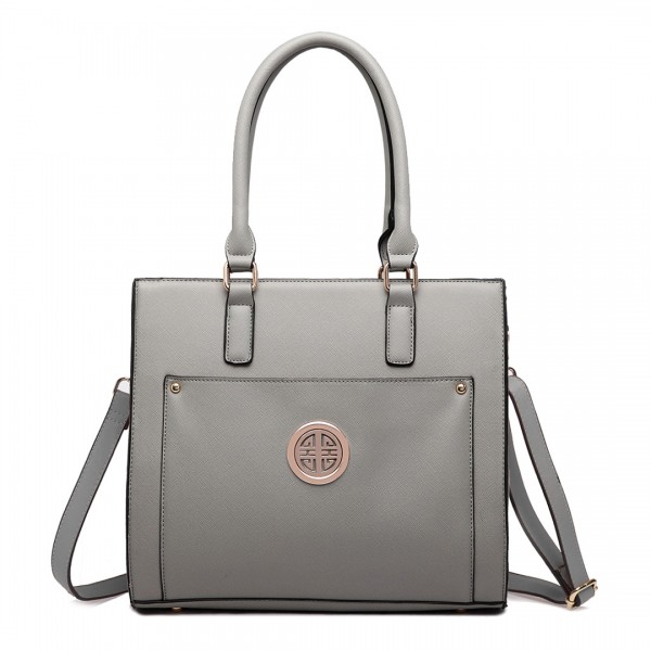 LT1650 - Miss Lulu Textured Leather Look Square Pocket Shoulder Handbag Grey LT1650 - Miss Lulu Textured Leather Look Square Pocket Shoulder Handbag Grey